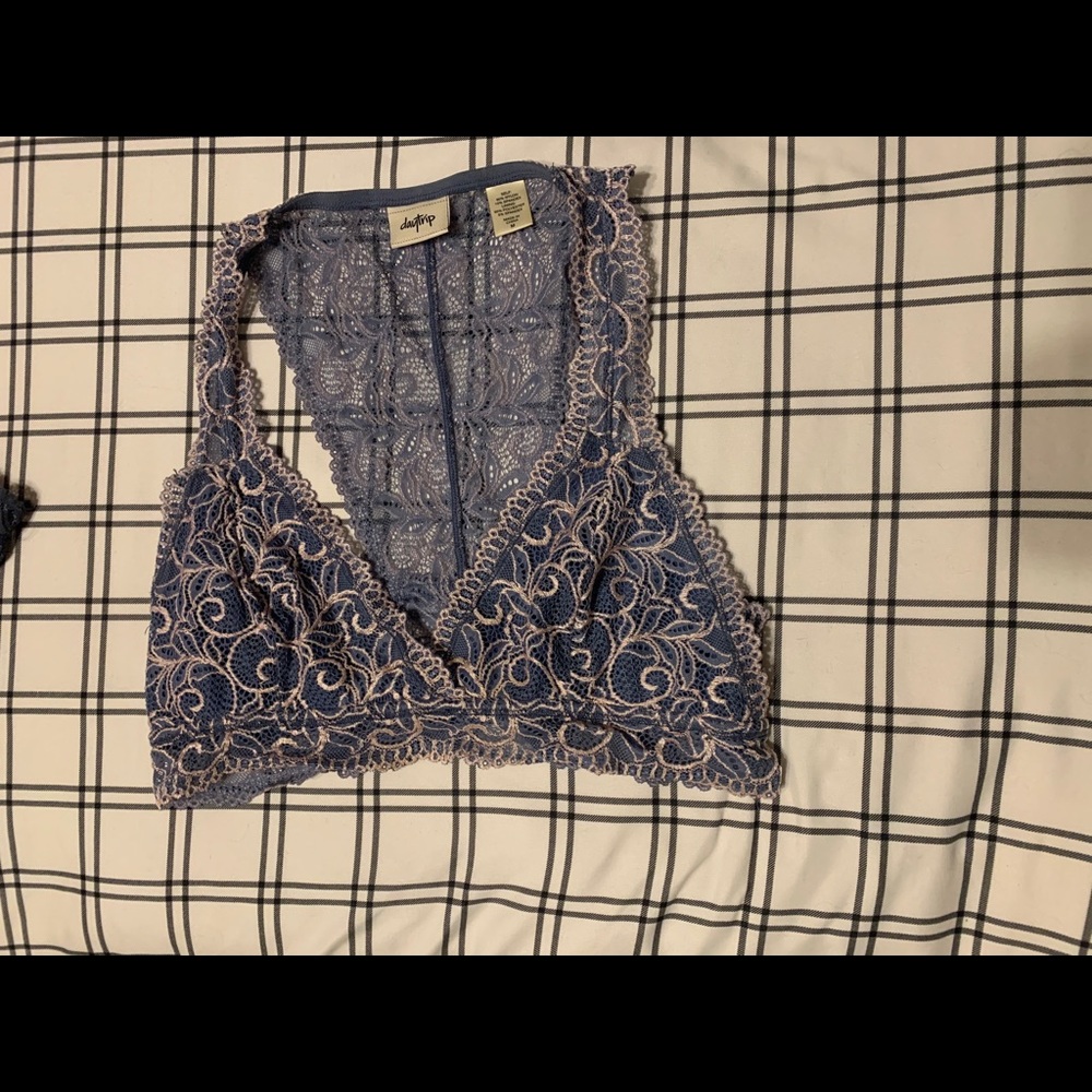 Blue and Cream Lace Bralette